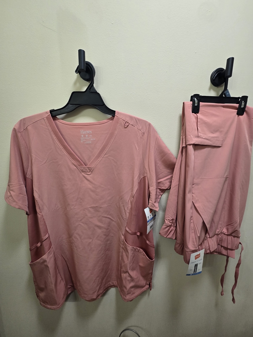 Hanes Women's Dusty Rose V-Neck Scrub Set